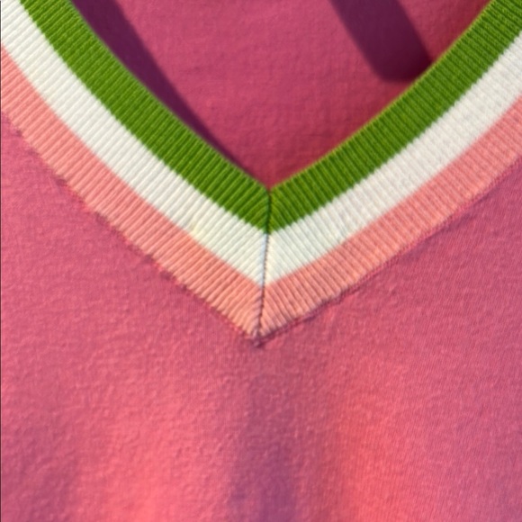 Vintage Lilly Pulitzer Pink V-Neck Sweater with Green Trim - Picture 4 of 7